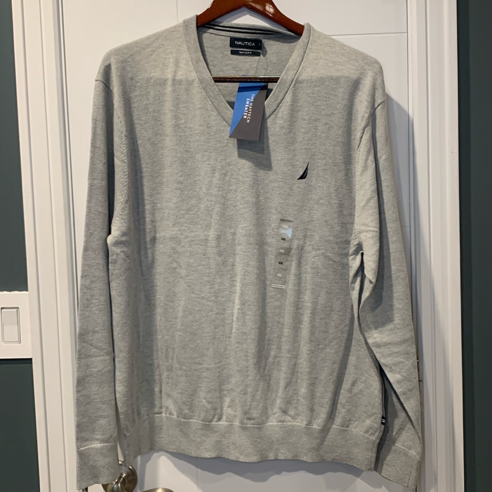 Nautica Light Grey V-Neck Sweater XXL
